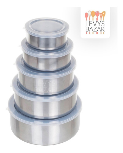 Imagen 7 de 10 de Set 5 Bowls De Acero Inoxidable Con Tapa Recipiente Metalico