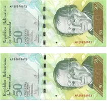 Comprar 2 Billetes Consecutivos Bsf. 50  - Af8 Junio 23 2015 