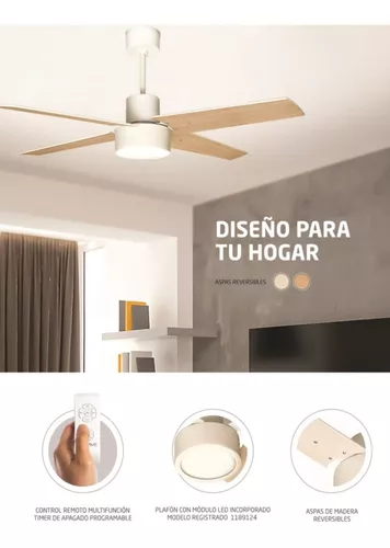 Ventilador Techo Moderno Blanco Madera Plafon Led Protalia