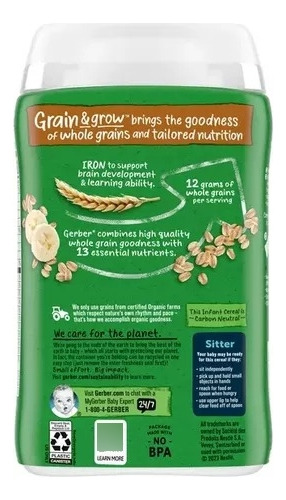 Gerber Cereal De Avena-plátano Orgánico Grain&grow 227gr