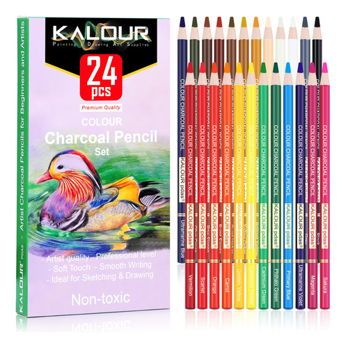 Kalour - Juego De 24 Lápices De Color Carbón De Alta Cali.