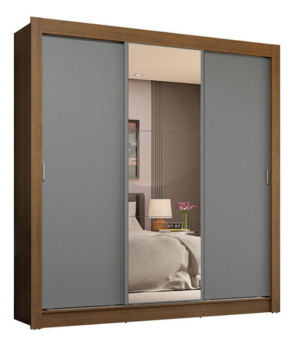 Ropero Closet Madesa 3 Puertas 1 Espejo Mg 02 Color Rústico/Gris