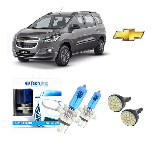 Imagem 1 de 3 de Kit 4 Lampadas Super Branca Farol + Lanterna Chevrolet Spin