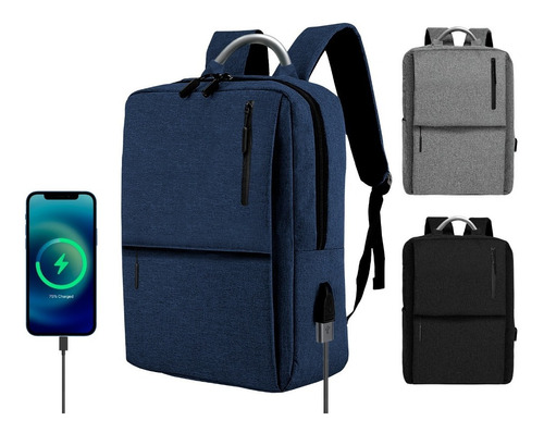 Mochila Urbana Impermeable Bolso Usb Porta Notebook Laptop Color Azul