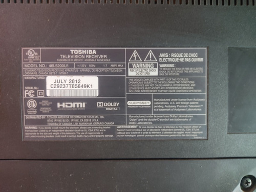 Imagen 5 de 8 de Televisor Toshiba 46 Para Repuesto