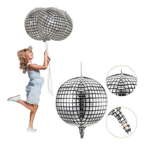 Imagen 1 de 9 de Globo Bola Discoteca 56cm Efecto Espejo 4d Metalizado P