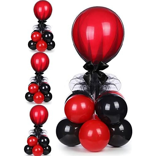 Set De 4 Centros De Mesa Globos, Decoración Negra Y Ro...