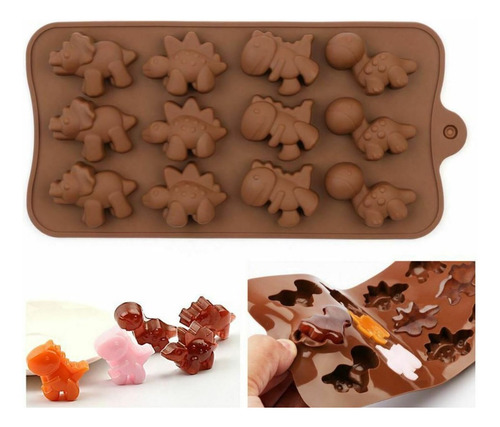 Molde Silicon 12 Mini Dinosaurios Chocolates Fondant Gomitas Color Colores