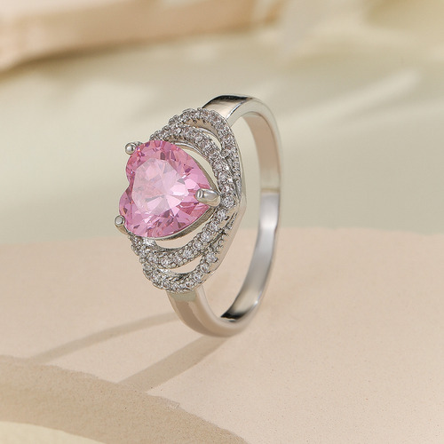 Anillo Corazón Con Zirconia Y Cobre Para San Valentín