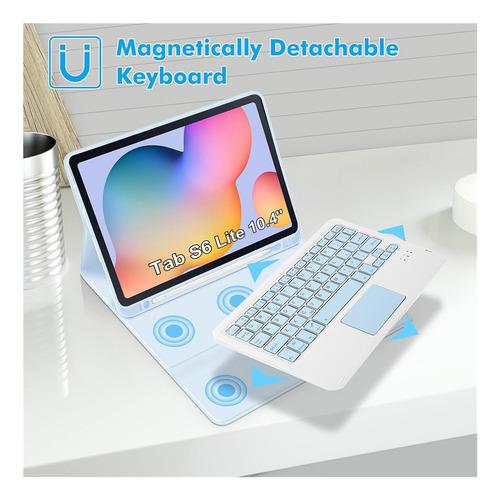 P/galaxy Tab S6 Lite 10.4 Azul Funda Con Teclado+mouse+lápiz