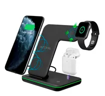 Comprar Cargador Inalámbrico 3 En 1 Con Base 15w Compatible Iphone Negro