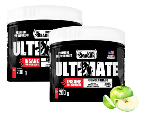 Suplemento Kit 2 Pré-treino + Taurina E Cafeína Snake Dragon Sabor Maçã Verde