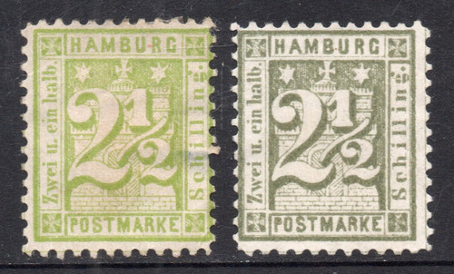 Hamburgo (alemania) 2 Sellos Dentados Escudo De Armas = 1864