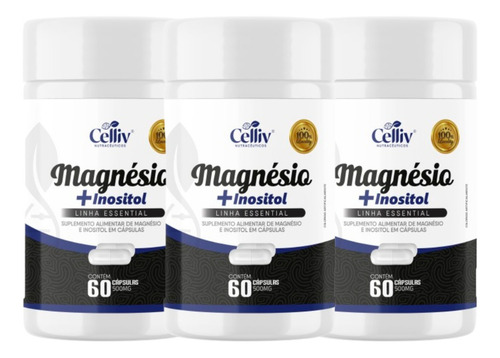 Magnésio Quelato Taurato Dimalato + Inositol D3 3x 60 Cáp. Sabor Sem Sabor