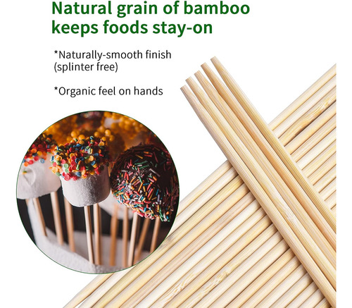 Brochetas De Bambú Natural De 8 Pulgadas, Aptas Para Niños Y