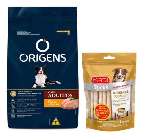 Origens Cão Ad M/g Frango/cereais 1kg+osso Natural Kadi 70g