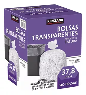 Kirkland 500 Bolsas 37l Plástico Basura Cestos Oficina Casa Color Blanco