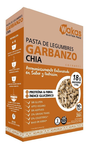 Pasta Proteica Wakas Garbanzo Y Chía Sin Tacc 250 Grs