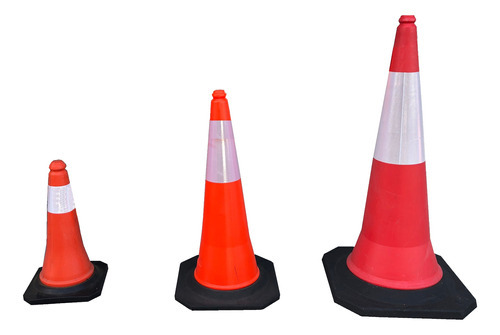 Imagen 3 de 3 de Cono Vial Naranja Reflectivo Base Goma Pesada Apilable 50cm