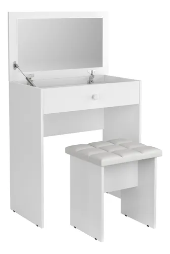 Penteadeira com Espelho e Banqueta Branca - Mesa Camarim