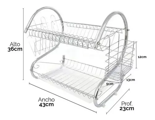 Escurridor De Platos 2 Niveles de Acero Inoxidable Cromado