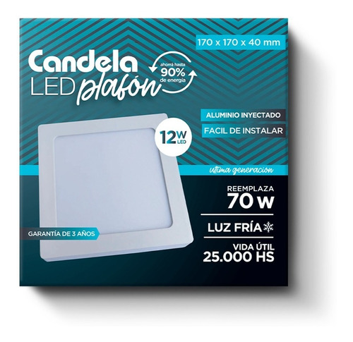 Plafon Cuadrado Con Base Led 12w Fria O Calida 170x170x40