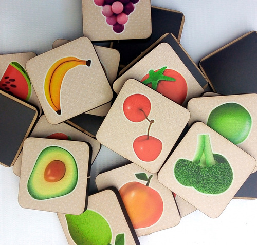 Fichas En Madera De Frutas Y Verduras, Con Imán