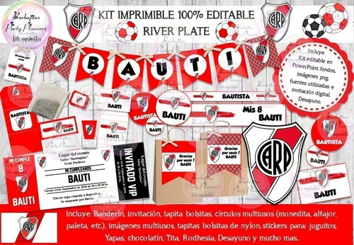 Kit Imprimible Candy Bar River Plate Editable 100%
