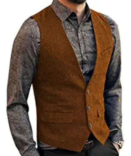 Chaleco Negro Con Bolsillo Abatible Para Hombre, Cuello En V