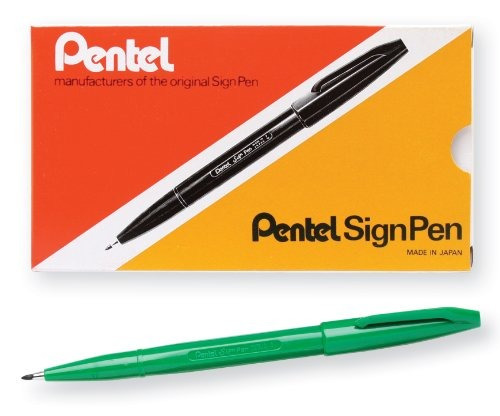 Bolígrafo Pentel Sign Pen, Tinta Verde, Caja De 12 (s520-d)