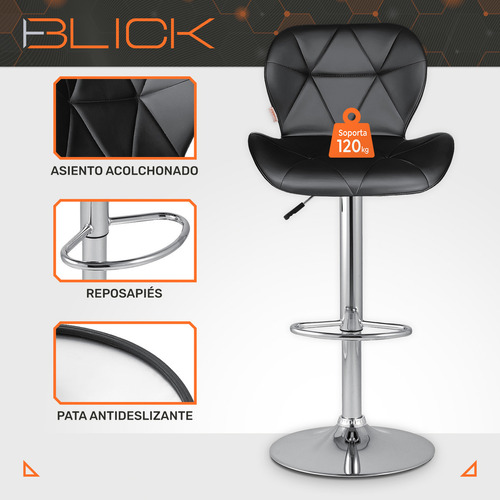 Set De 2 Bancos Barra Cocina Silla Regulable Diseño Blick Acabado de la estructura Cromado Color Negro