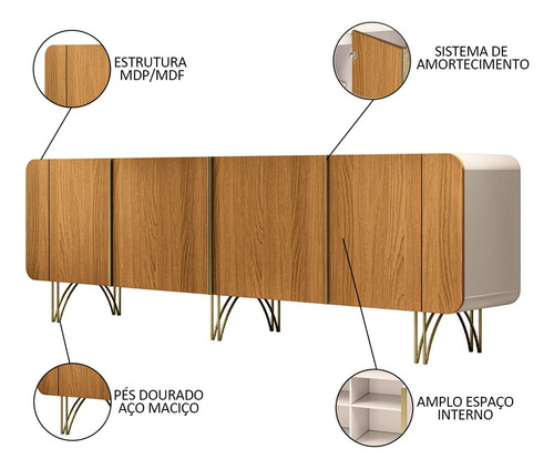 Balcão Buffet Com Cristaleira Alvora H01 Off White/cinamomo