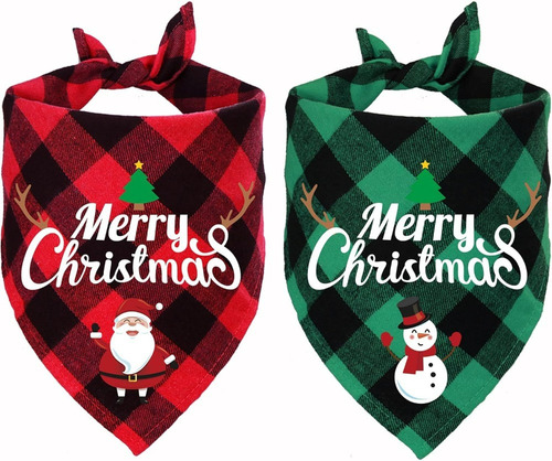 A Paquete De 2 Pañuelos Navideños A Cuadros Para Perros,