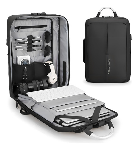 Mochila Premium Impermeável Anti Furto C/ Trava Notebook 15.6 C/ Usb Modelo Bold Mark Ryden - Cor Preto