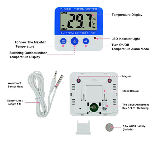Termómetro Digital Para Refrigerador Con Sonda Y Congelador