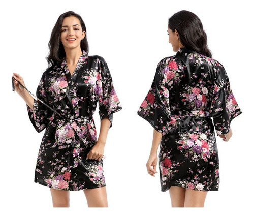 Bata De Novia Dama Con Estampado De Flores Satin De Honor