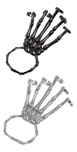 Pulseira De Mão De Esqueleto De 2 Peças Com Anel Elástico