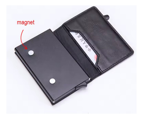 Tarjetero Inteligente Rfid Aluminio Con Cuero Sintético Azul Con Imanes Y Cierre