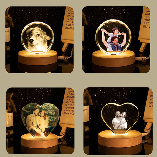 Luz Nocturna Cristal Personalización Foto 3d Led Iluminación Estrutura Cordiforme