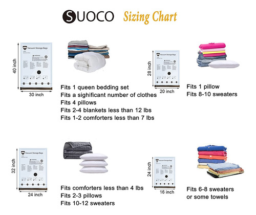 Suoco Bolsas De Almacenamiento Al Vacio 8 Paquetes (jumbo...