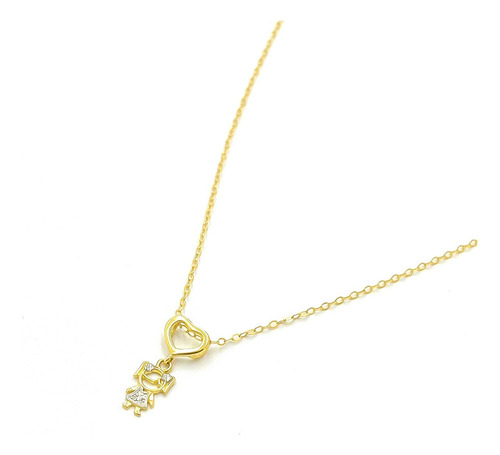 Cordão Com Pingente Criança De Ouro 18k Americana 45cm Cor Menina