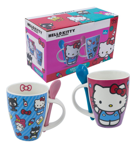 Set 2 Tazas Porcelana Con Cuchara Hello Kitty Sanrio 310 Ml