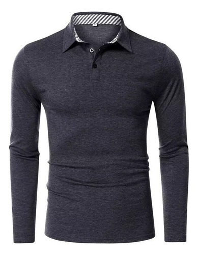 Hombres Polo Manga Larga Slim Fit Camisas De Algodón Sudader