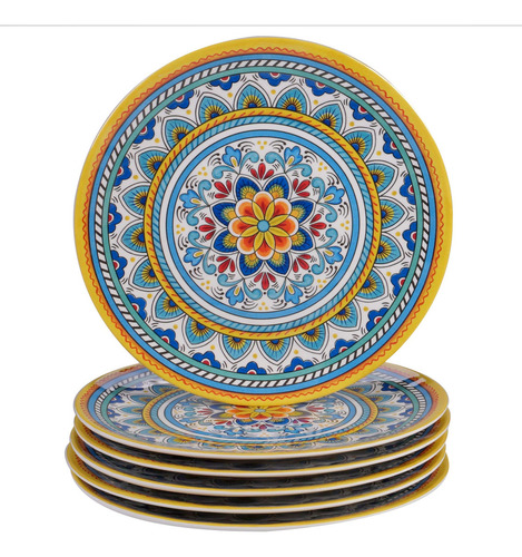 Plato Llano De Melamina Grande 28 Cm Multicolor Juego De 6