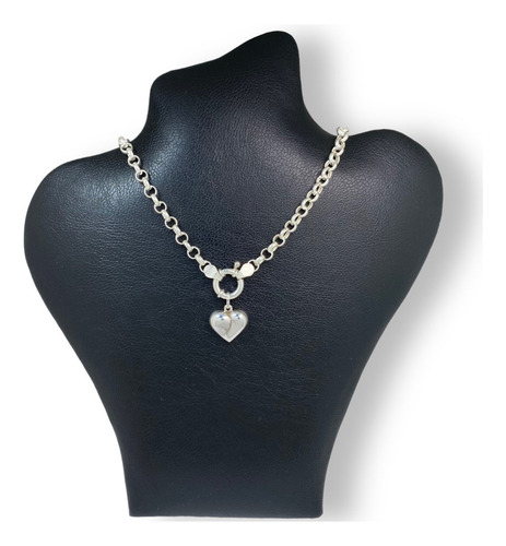 Cadena Rolo Con Dije Corazón Plata 925 Inflada (br02)