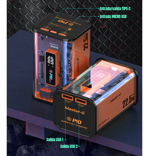 Batería Externa Power Bank 20000 Mah Carga Rápida Master-g