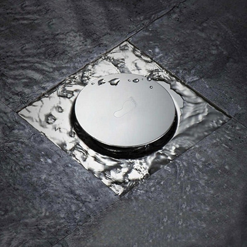 Ralo Inteligente Click Para Banheiro Quadrado 10x10 Cm Inox