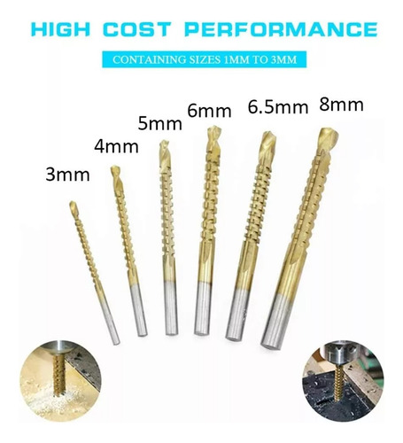 Pack 6 Brocas Fresa Cortar Tallar Madera Metal Carpintería