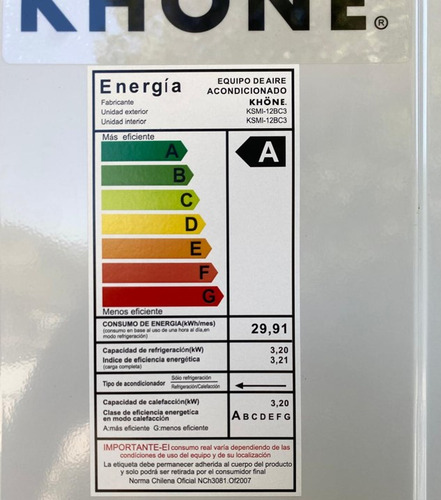 Aire Acondicionado 9.000 Btu Inverter, Marca Khone.