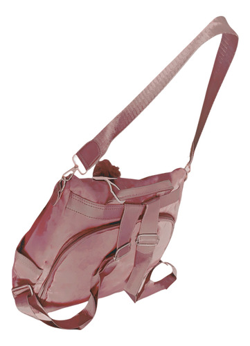 Bolsa Mochila Feminina Antifurto Com Alça Transversal Pompom Rosa Liso